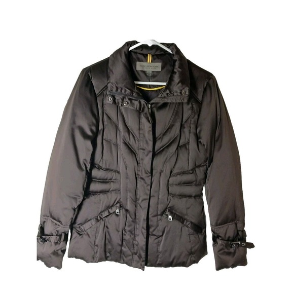 Andrew Marc Down Puffer Jacket Brown Shiny Softshell Zippers Size Small - Picture 2 of 10